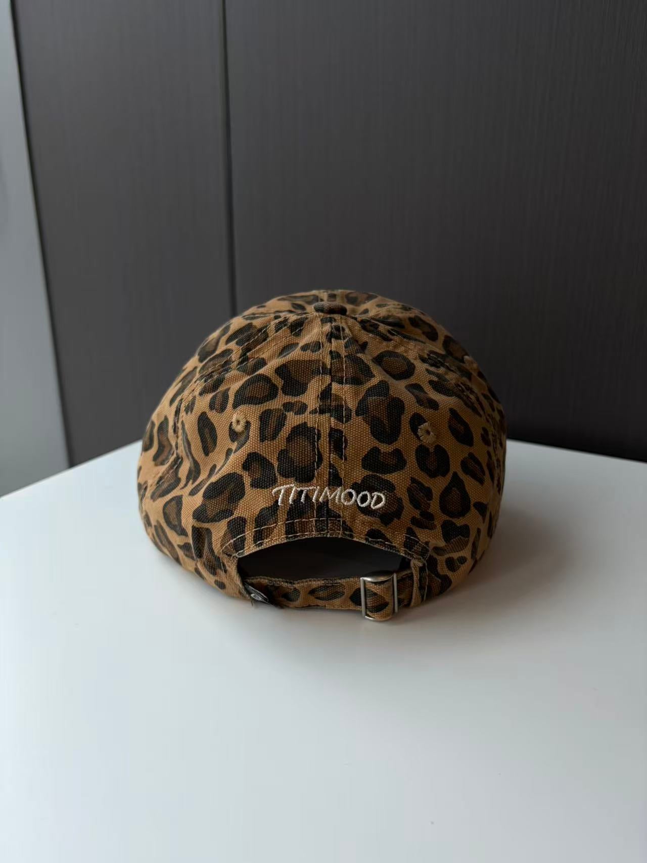 Leopard Print Distressed Baseball Cap with Embroidered Logo