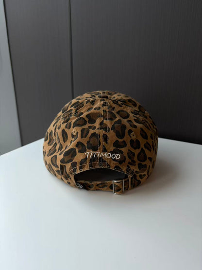 Leopard Print Distressed Baseball Cap with Embroidered Logo