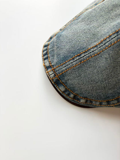 Light Blue Denim Newsboy Cap with Brown Trim