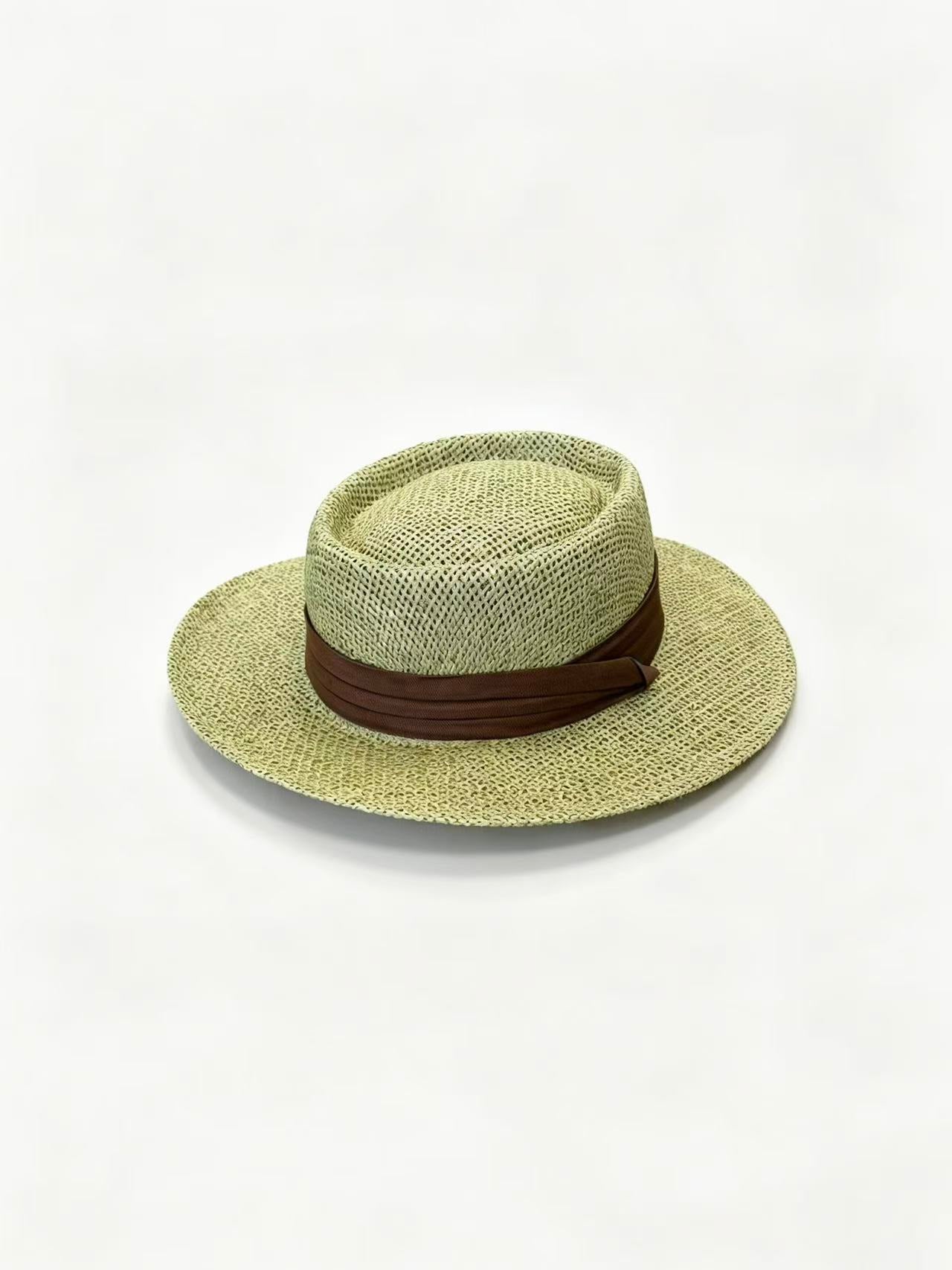Natural Straw Fedora Hat with Brown Band