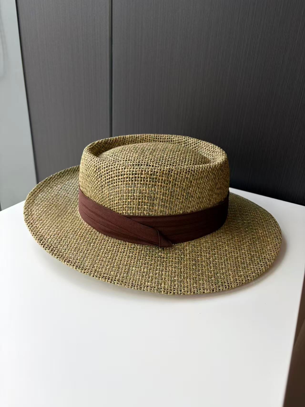 Natural Straw Fedora Hat with Brown Band
