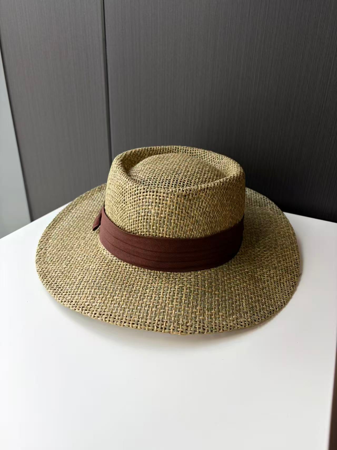 Natural Straw Fedora Hat with Brown Band