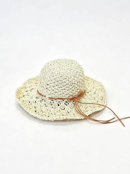 Natural Woven Straw Sun Hat with Cord Detail