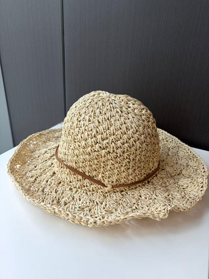 Natural Woven Straw Sun Hat with Cord Detail