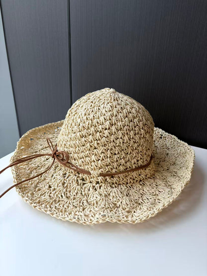 Natural Woven Straw Sun Hat with Cord Detail