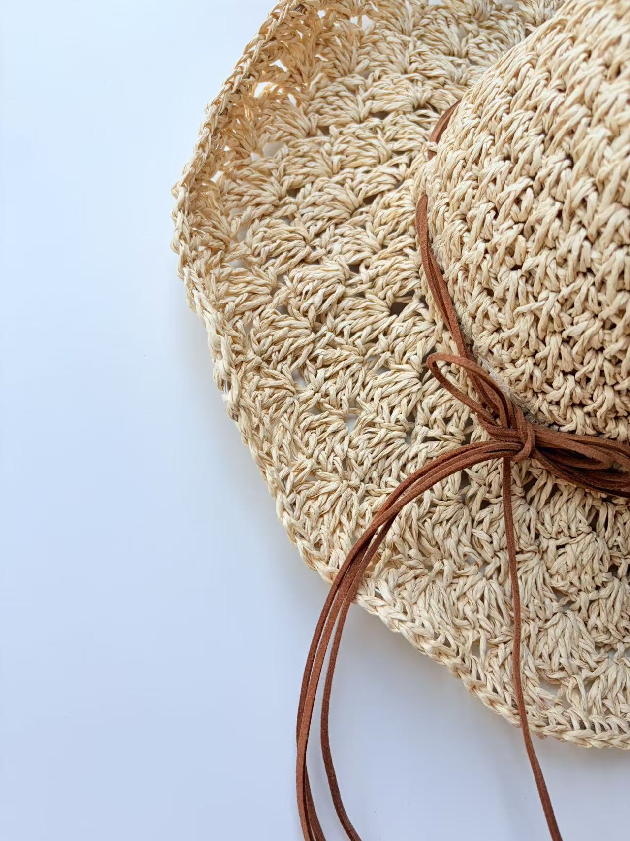 Natural Woven Straw Sun Hat with Cord Detail