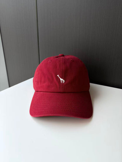 Red Baseball Cap with Embroidered Giraffe Logo