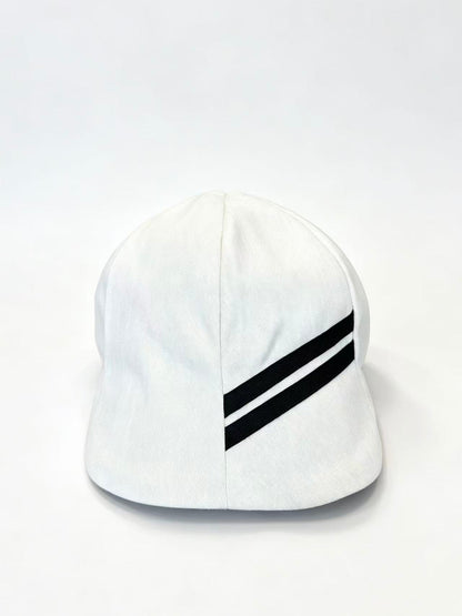 White Baseball Cap with Black Side Stripes