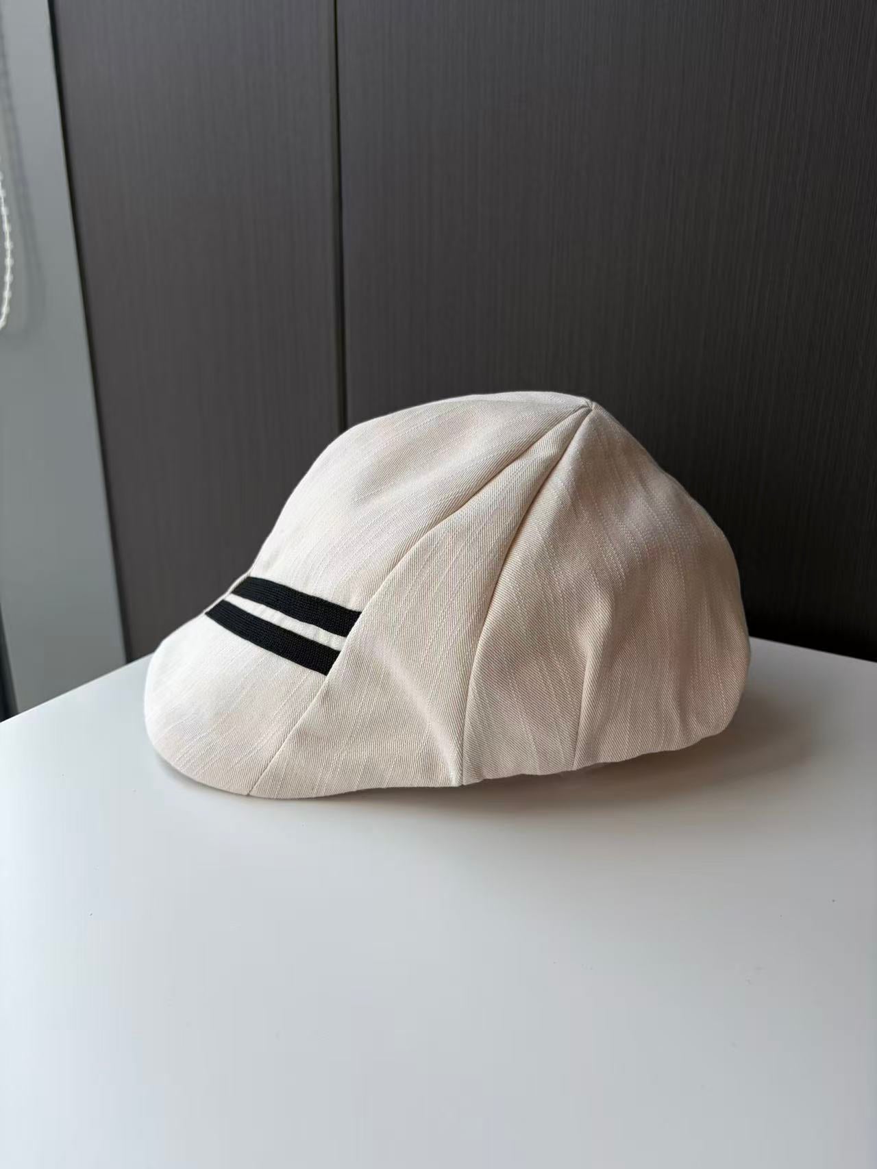 White Baseball Cap with Black Side Stripes