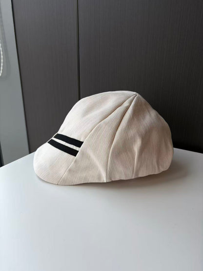 White Baseball Cap with Black Side Stripes
