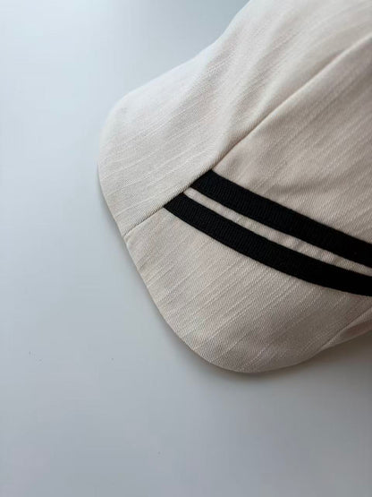 White Baseball Cap with Black Side Stripes