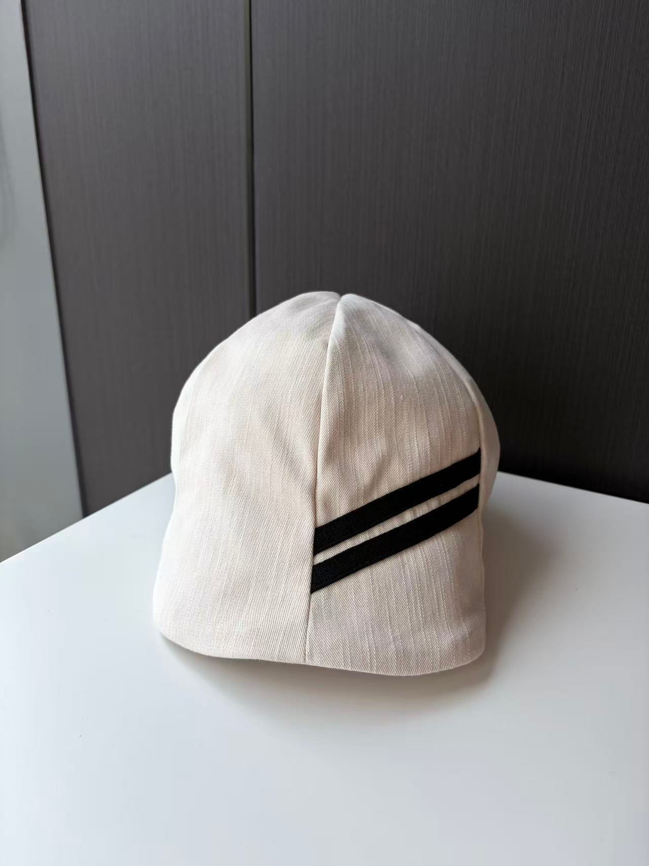 White Baseball Cap with Black Side Stripes